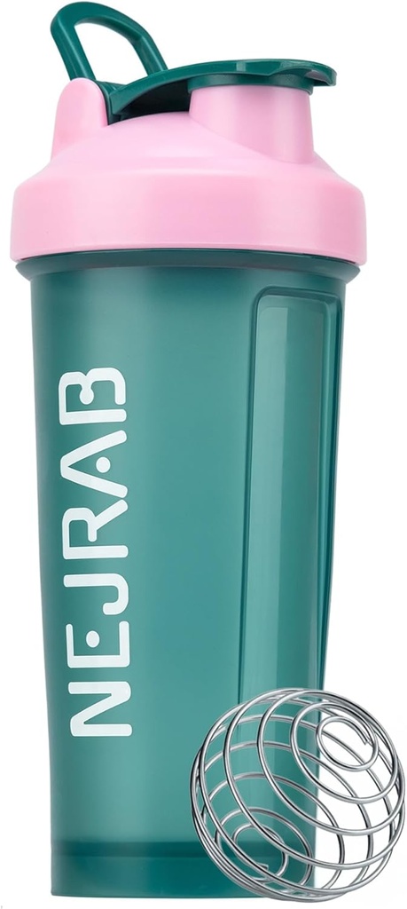 Botella de escote Proteína - Botellas de escotillas deportivas para mezclas de proteínas y sacudidas - 28 Oz, Leak-Proof, tazas para batidos de proteína, Pre-workout (Green), Medium, NJB 28-Oz