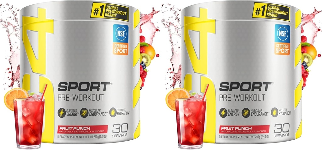 C4 Sport Pre Workout Powder Fruit Punch - NSF certificado para el deporte Silencio 30 servidumbres, embalaje mayo Vary. (Pack of 2)