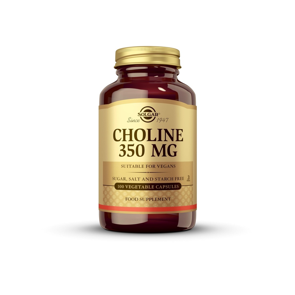 Solgar Choline 350 mg - 100 cápsulas vegetales, Pack of 2 - Non-GMO, Vegan, Kosher - 200 Total Servings