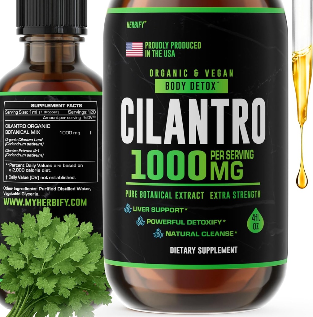 HERBIFY Cilantro Tintura - Suplemento Herbal Cilantro para Detox - Fuente rica de Antioxidantes - Apoya la limpieza del corazón y del cuerpo - Hecho en EE.UU. - Cilantro Extracto 4 Fl Oz