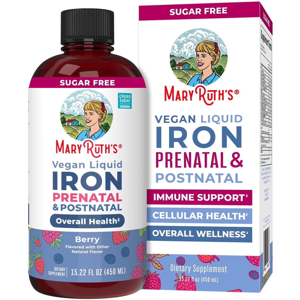 MaryRuth Organics ← Liquid Iron Supplement Prenatal " Postnatal for Pregnant " Lactating  Iron Deficiency ← Immune Support ← Sugar/Gluten Free ← Vegan ← Non-GMO  15.22 Fl Oz
