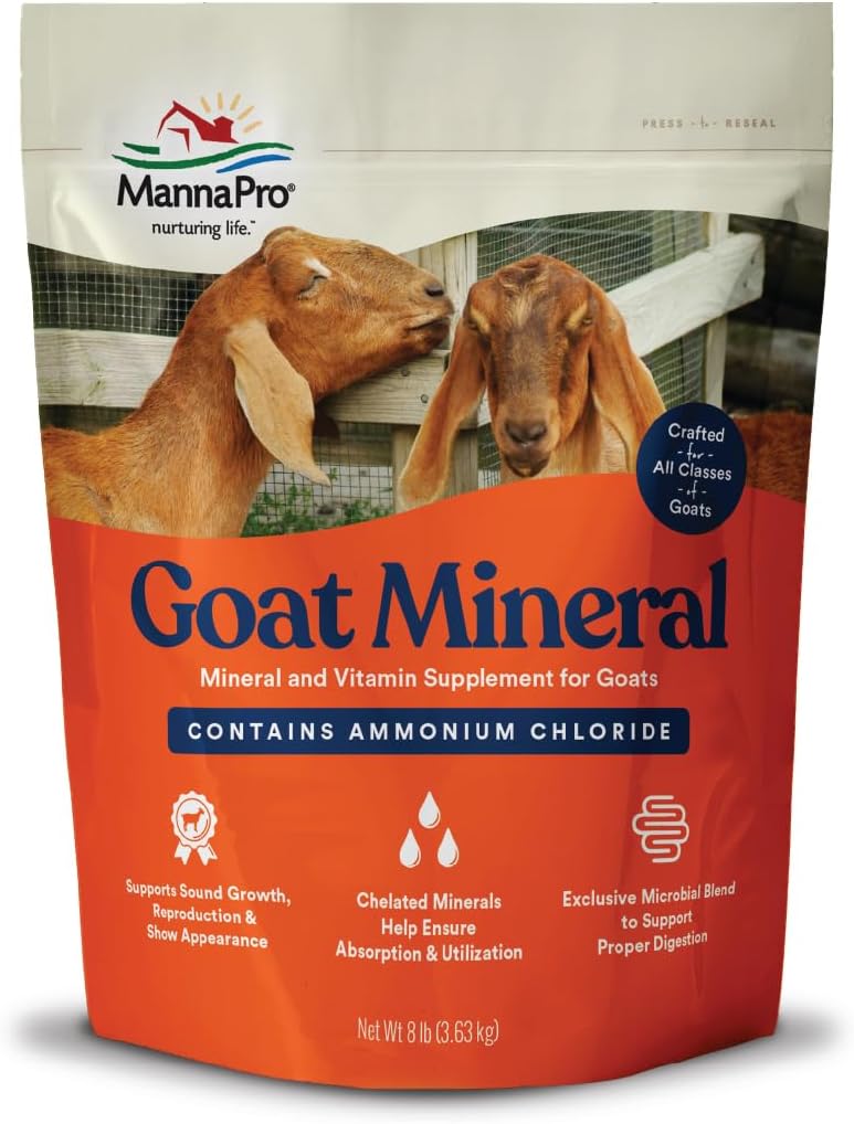 Manna Pro suplemento mineral de cabra, vitaminas esenciales " minerales para el crecimiento " , incluye el cloruro de amonio " microbiano para la salud digestiva, 8 libras