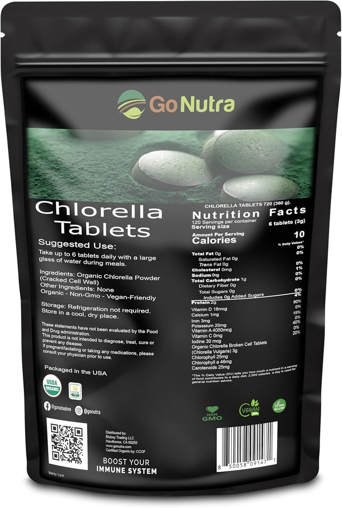 Clorella orgánica Tabletas rotas, 3000mg Por ser,1000 Tabletas - Superalimentos Ricos en minerales, vitaminas, clorofila, ácidos aminoácidos, ácidos grasos, fibras & proteínas, no transgénico & amistoso vegano
