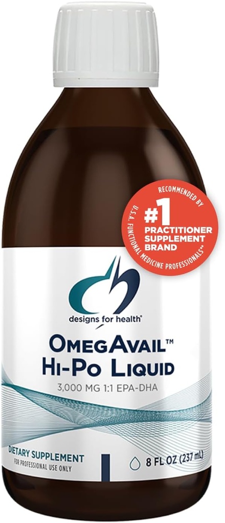 Diseños para Salud OmegAvail Hi-Po Liquid - Alta Concentración 1500mg EPA 1500 DHA - Triglyceride Omega 3 Fish Oil Heart Health & Brain Supplements - Sabor de limón natural (8oz)