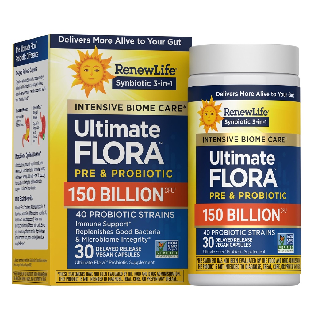 Renew Life Ultimate Flora Adult Ultimate Care Probiótico, 150 billón, 30 caps (Package May Vary)