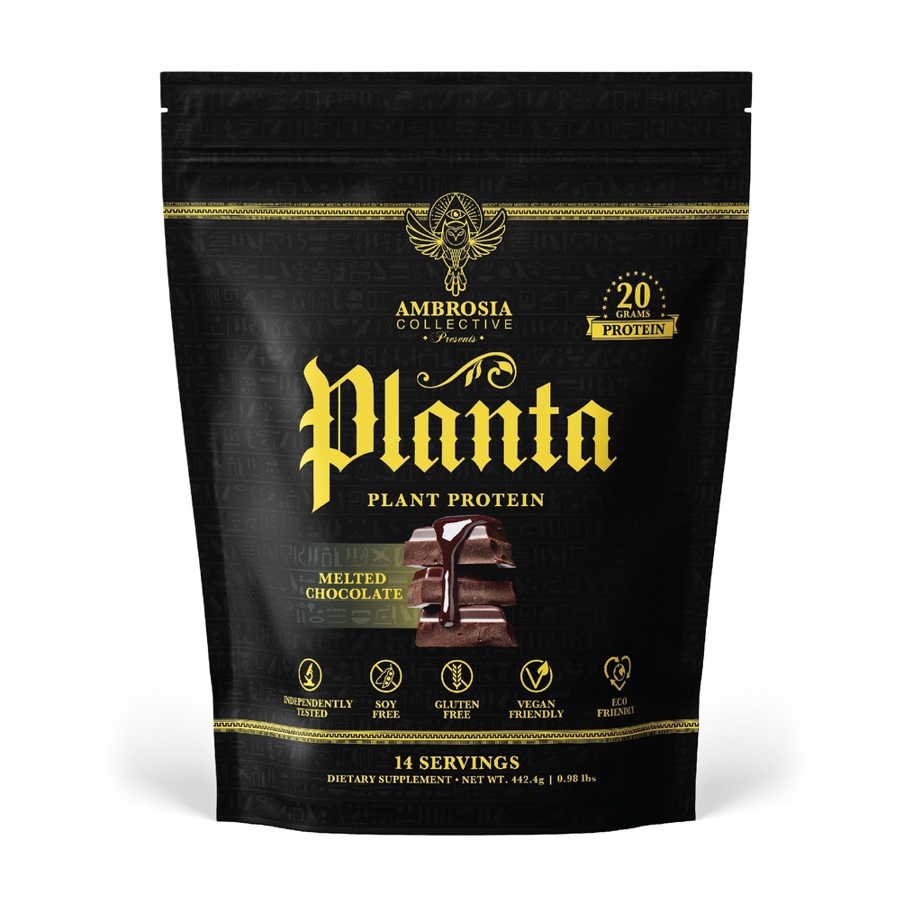 Ambrosia Planta - Premium Plant-Based Protein ¦ Vegan & Keto Friendly ¦ Gourmet Flavors with No Bloating or Stomach Upset TEN No Añadido Sugar TEN 14 Servings TEN (Melted Chocolate)