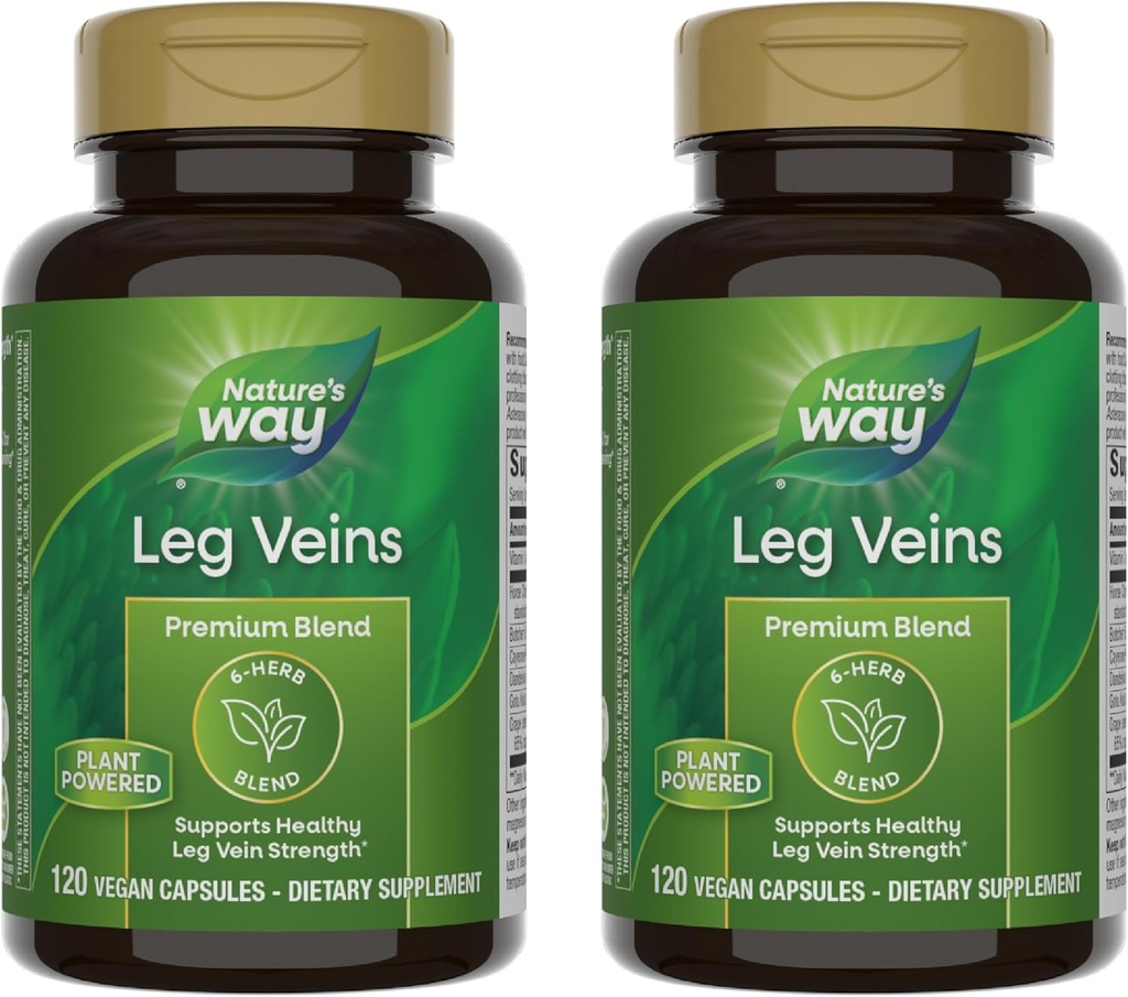 Camino de la Naturaleza Veinas de la pierna, apoya la fuerza sana de la pierna Veinte*, 6-Herb Blend, con extracto de castaña de caballo, Dandelion, Gluten Free, 120 cápsulas veganos (paquete mayo Vary) - 2 Pack