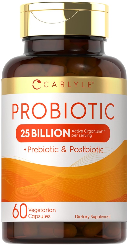 Carlyle Probiótico con Prebióticos " Postbióticos " TEN 25 Billion CFU TEN 60 cápsulas TENIDO Suplemento para Mujeres " Hombres ANTE LAS Píldoras de Polvos TEN VÍgetariano, No GMO " Gluten Free