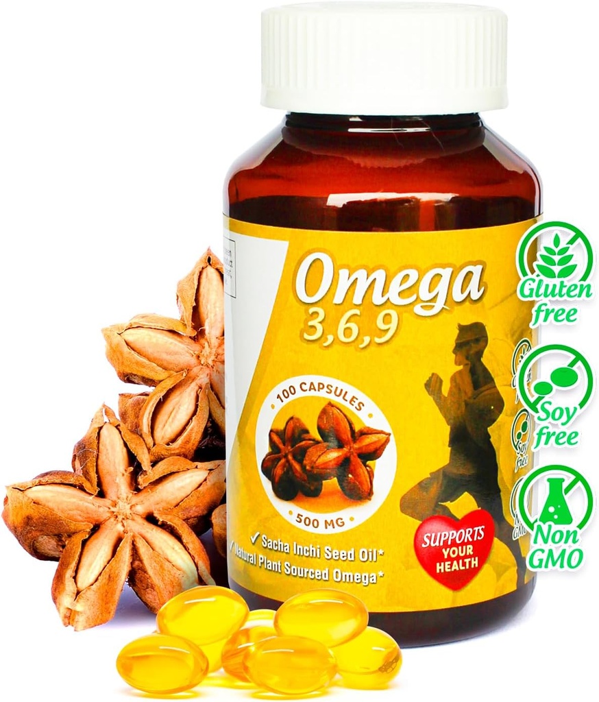 Sikyriah Omega 3, 6 y 9 softgel Capsules l 100% Pura Sacha Inchi Oil l 3000mg por día l Planta base Suplemento l ácidos grasos esenciales sin olor Fuente l Non-GMO l