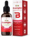 Nutra Champs Complejo de vitamina B para niños, B1, B2, B3, B6, B7, B9 & Metil B12, Niños B Complejo Líquidos Suplemento de gotas, Energía, Focus, Metabolismo, Berry natural, 120 Servimientos, 4 Mes Fuente