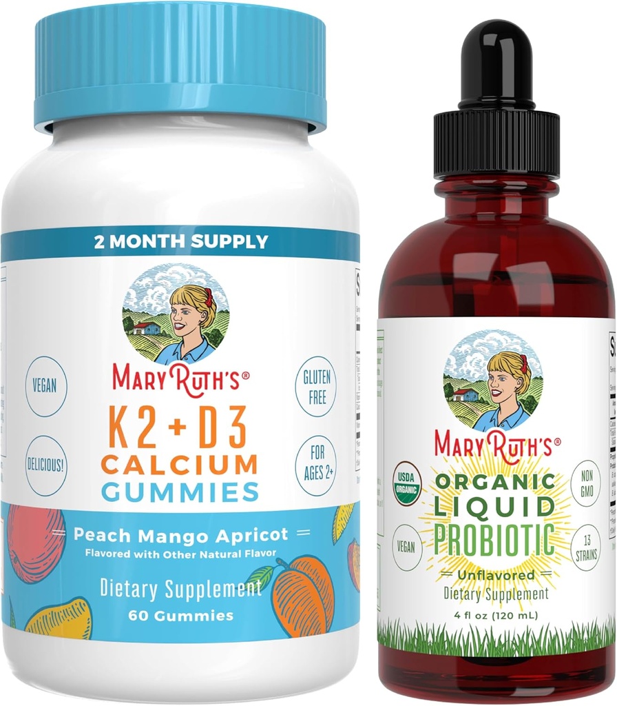 MaryRuth's Vitamin K2+D3 Gummies (Peach Mango & Apricot) & USDA Organic Probiotic Drops ← Clean Label Project Verified® TEN Vitamins for Joint Support, " Global Health TEN Vegan, Non-GMO, Gluten Free