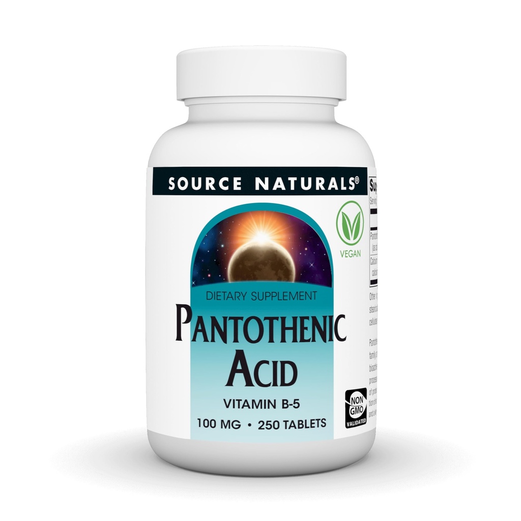Fuente Naturales Ácido Pantoténico 100 mg Vitamina B-5 Suplemento dietético - 250 Tabletas
