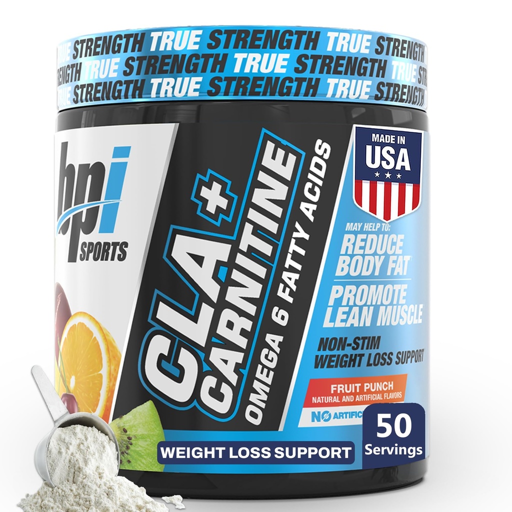 BPI Sports CLA+Carnitine – CLA L Carnitine &amp; Linoleic Acid – L Carnitine Supplement for Weight Loss, Metabolism & Lean Muscle – Caffeine Free – Fruit Punch – 50 Servings – 12.34 oz