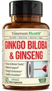 Ginseng asiático y Ginkgo Biloba Suplementos – Panax Ginseng Extracto 700mg + Ginko Biloba 720mg – Suplemento Nootropic Brain para la memoria, Focus " Sustained Energy – 60 cápsulas fáciles de cambiar