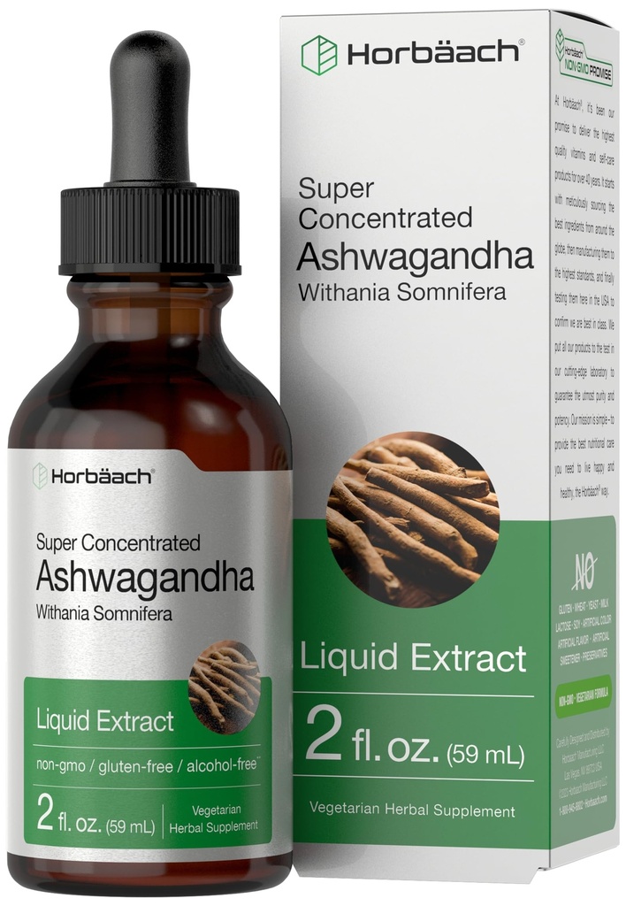 Horbäach Ashwagandha Liquid Drops TENIDO 2 Fl Oz TENIDO Tincture Extract for Women and Men TENIDO Alcohol Free Supplement TEN Withania Somnifera Root ANTE Vegetarian, Non-GMO, and Glute