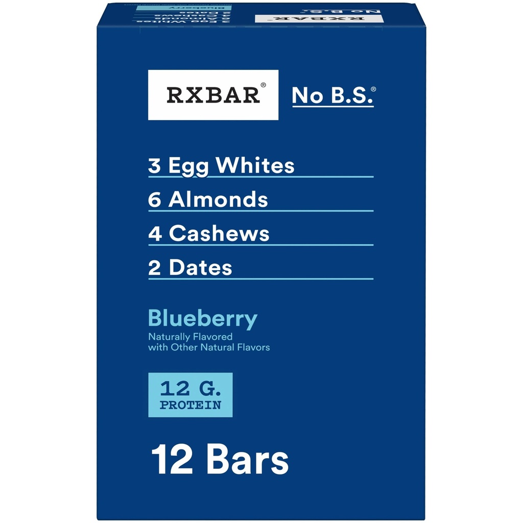 RXBAR Protein Bares, Protein Snack, Snack Bares, Blueberry, 22oz Box (12 Conde)