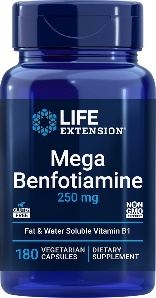Superficie de vida Mega Benfotiamina, 250 mg, 180 capuchas con Thiamine - Vitamina B1 Suplemento