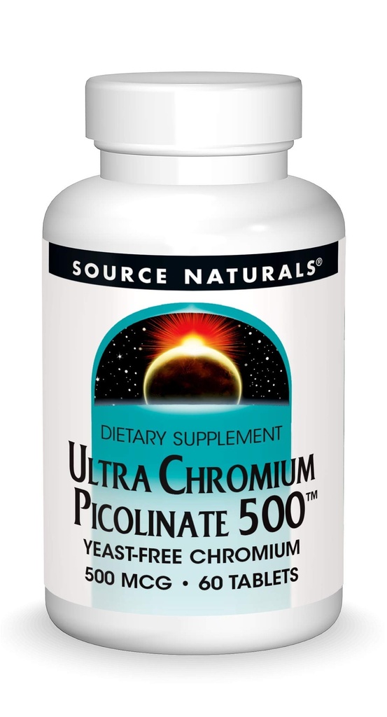 Fuente Naturales Picolinato Ultra Chromium 500 mcg Suplemento dietético sin levadura - 60 Tabletas
