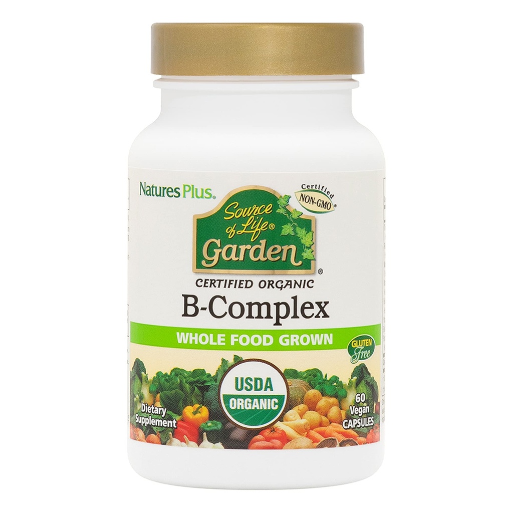 NaturesPlus Fuente de Life Garden B-Complex - 60 cápsulas - Suplemento de vitamina B completo - USDA Organic, Non-GMO, Vegan, Gluten Gratis - 30 piezas