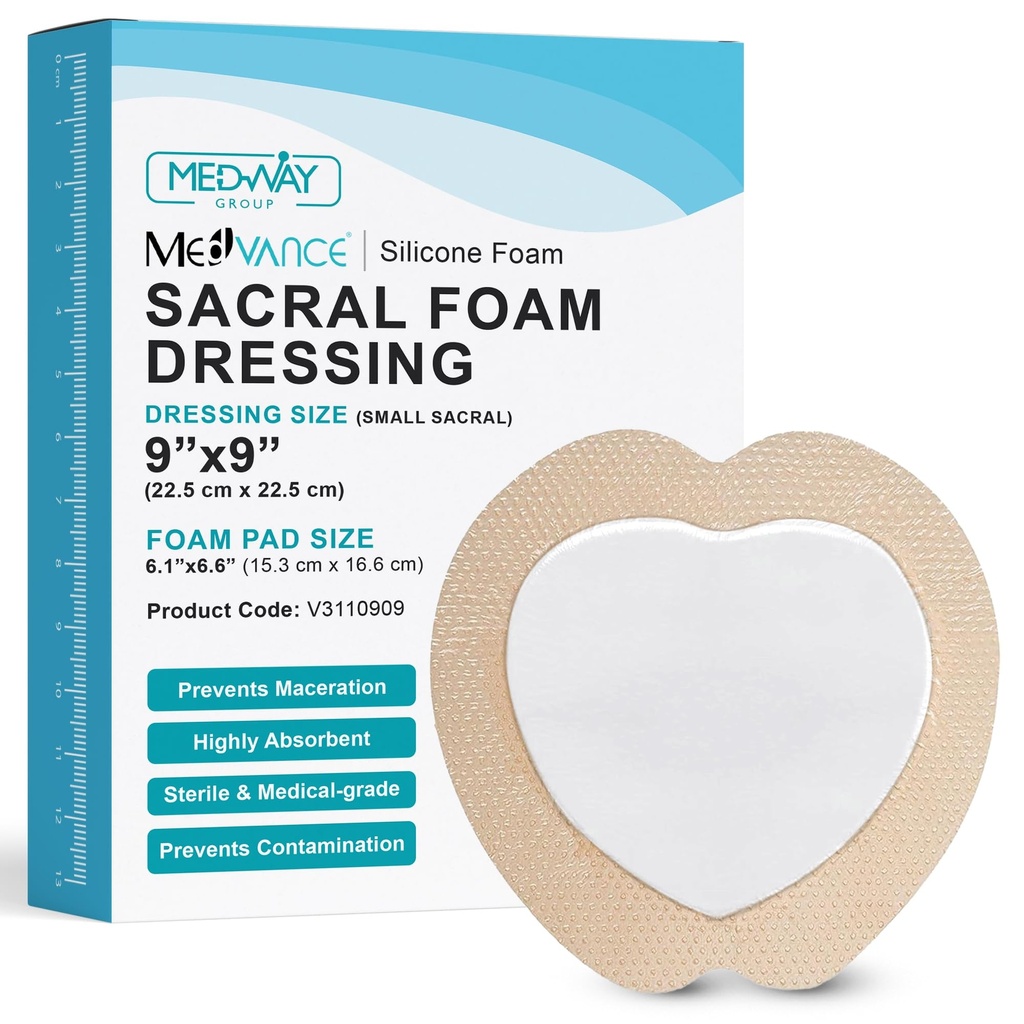 MedVance TM Silicona - Sacral Fronterizo Silicona Adhesivo Foam Vestir, Tratamiento de la cama Bandage para Sacrum, Tamaño 9"x 9" (6.1" Pad x 6.6" Pad), Caja de 5 apósitos