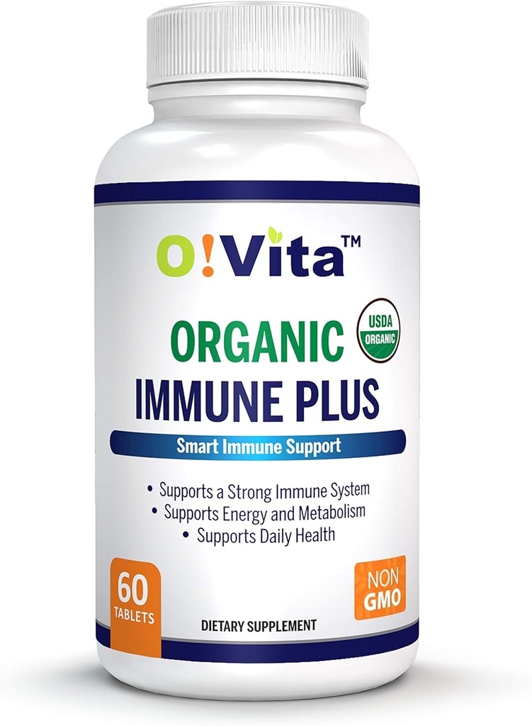 Organic Immune Plus, 7-in-1 USDA Certified Organic Immunity Booster, con 300mg Elderberry, Oregano Leaf Powder, Moringa Leaf Powder (60 Non-GMO, Herbal Tablets)