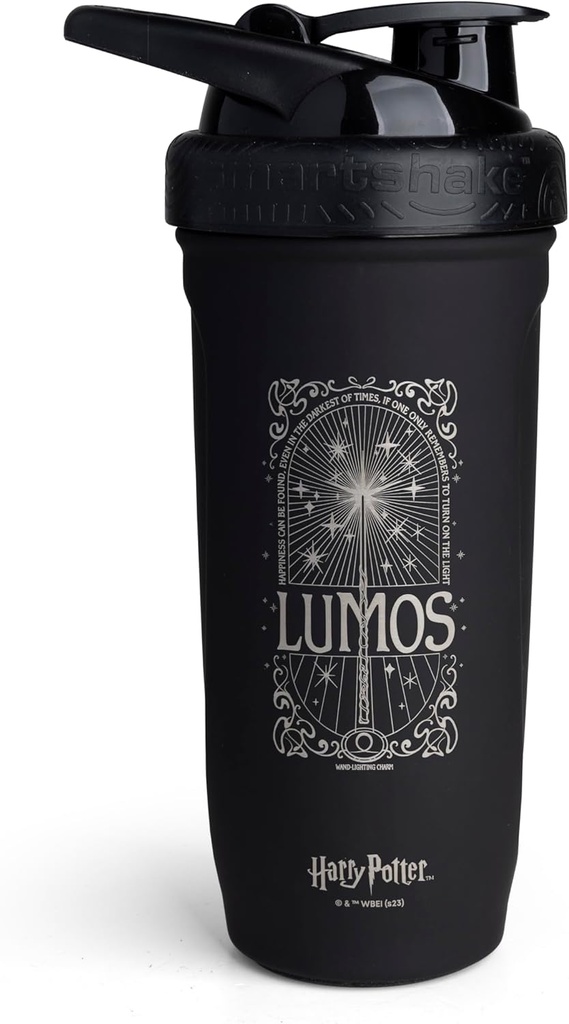 Smartshake Refuerzo Acero Inoxidable Harry Potter Lumos Style Shaker Botella (900 ML /30oz) Silencio Resistencia Ligera Deportiva Shaker Botella con una Lida Suave