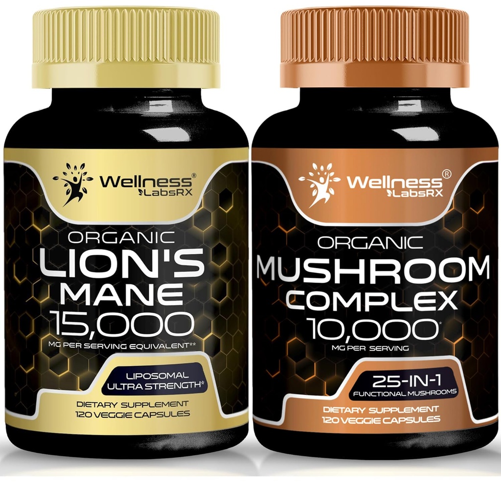 WELLNESS LABSRX Lions Mane Supplement Capsules and Mushroom Capsules | Bundle