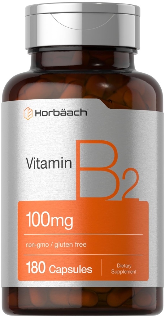 Horbäach Vitamina B2 100mg Silencio 180 Capsules ← Riboflavin Suplemento Silencio No GMO &amp; Gluten Gratis