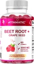 Vitamatic Beet Root Gummies - 3000mg Equivalent Por Serving - 60 Gummies - Hecho con vitamina B6, B12, semillas de uva, granada & Nicotinamide