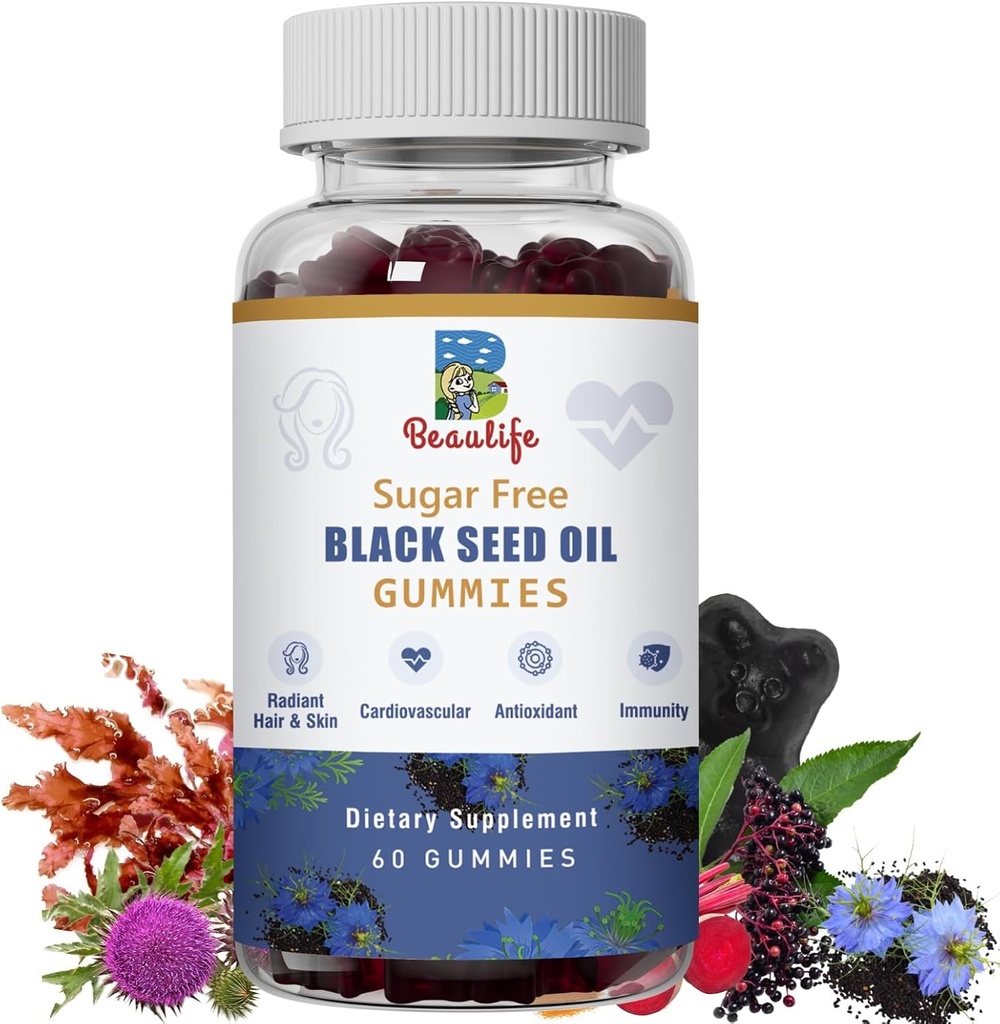 Black Seed Oil Gummies, Black Seed Oil, Sea Moss, Ashwagandha, Elderberry, Turmeric, Vitamin C, D, zinc, Beet Root Powder, Support Immune System, Liver ,Cardiovascular Health, Radiant Hair pierna Skin
