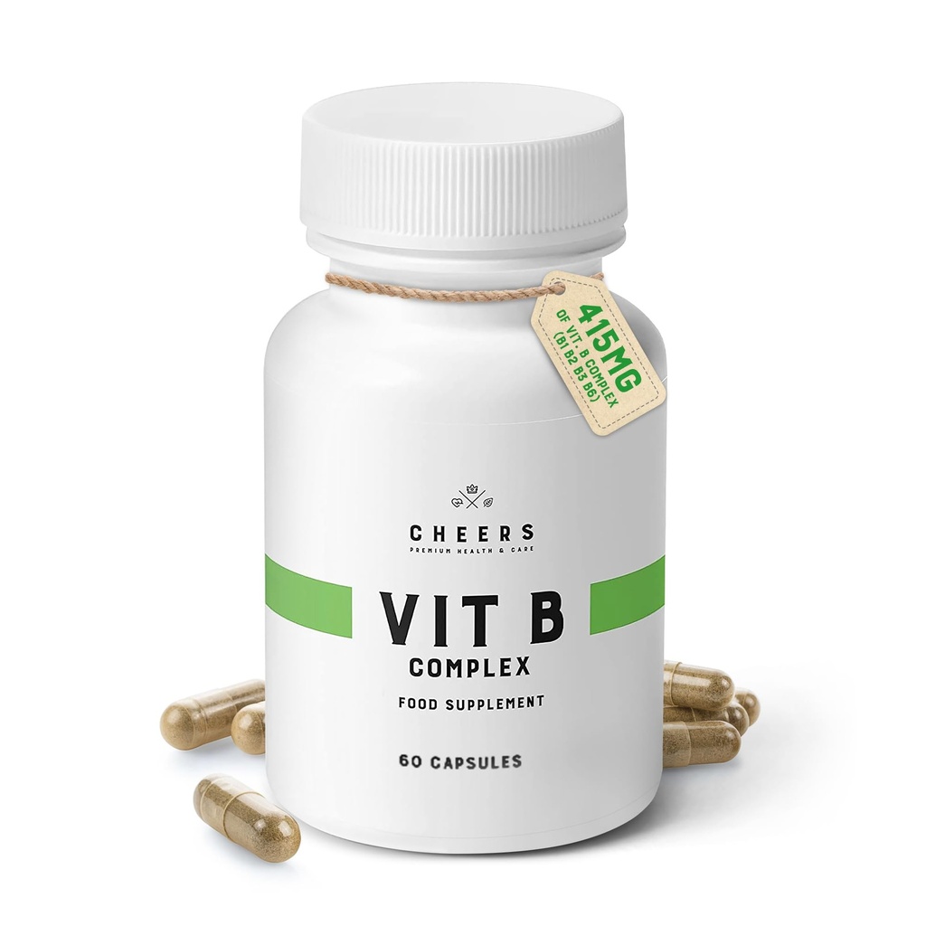 CHEERS Vitamin B Complex Supplement TEN 113.5mg Complete B Vitaminas con B1, B2, B3, B6, B12 TENIDO Alta Absorción Complejo Vegan B para Cerebro, Nerve &amp; Immune Support ← Non-GMO, DRcaps® Plus ← 60 cápsulas