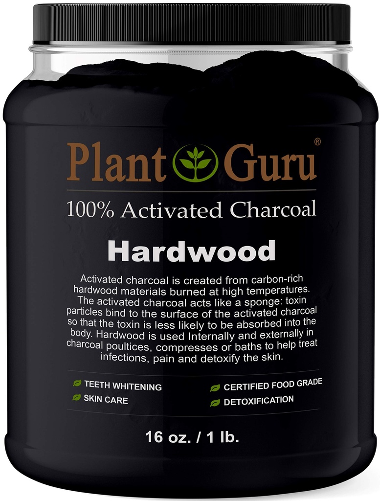Bombilla de polvo de carbón activado - 1 lb. Jar - Hardwood - Grado de alimentos Kosher Non-GMO - Blanqueamiento de dientes, máscara facial y fabricación de jabón. Promueve la desintoxicación natural y ayuda a la digestión