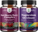 Bundle of Extra Strength Hawthorn Berry Capsules - Suplemento de salud cardíaca y magnesio puro Glycinate 400mg por servicio para el sueño húmedo y la relajación