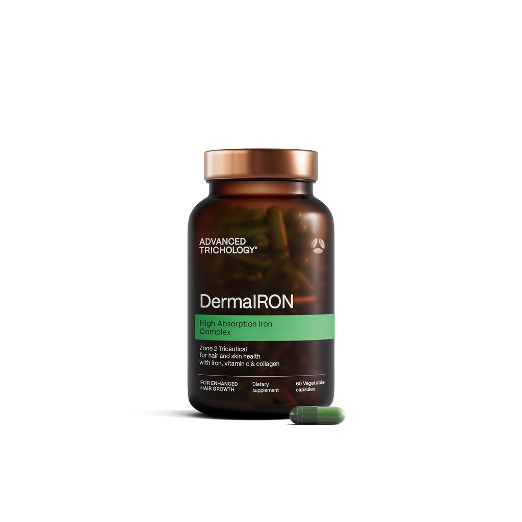 Suplemento de Derma-Iron para Mujeres y Hombres - píldoras de construcción de sangre de hierro para el cabello y la piel con Collagen y vitamina natural C, hierro bajo y ferritina, cabello adelgazamiento, pérdida de cabello