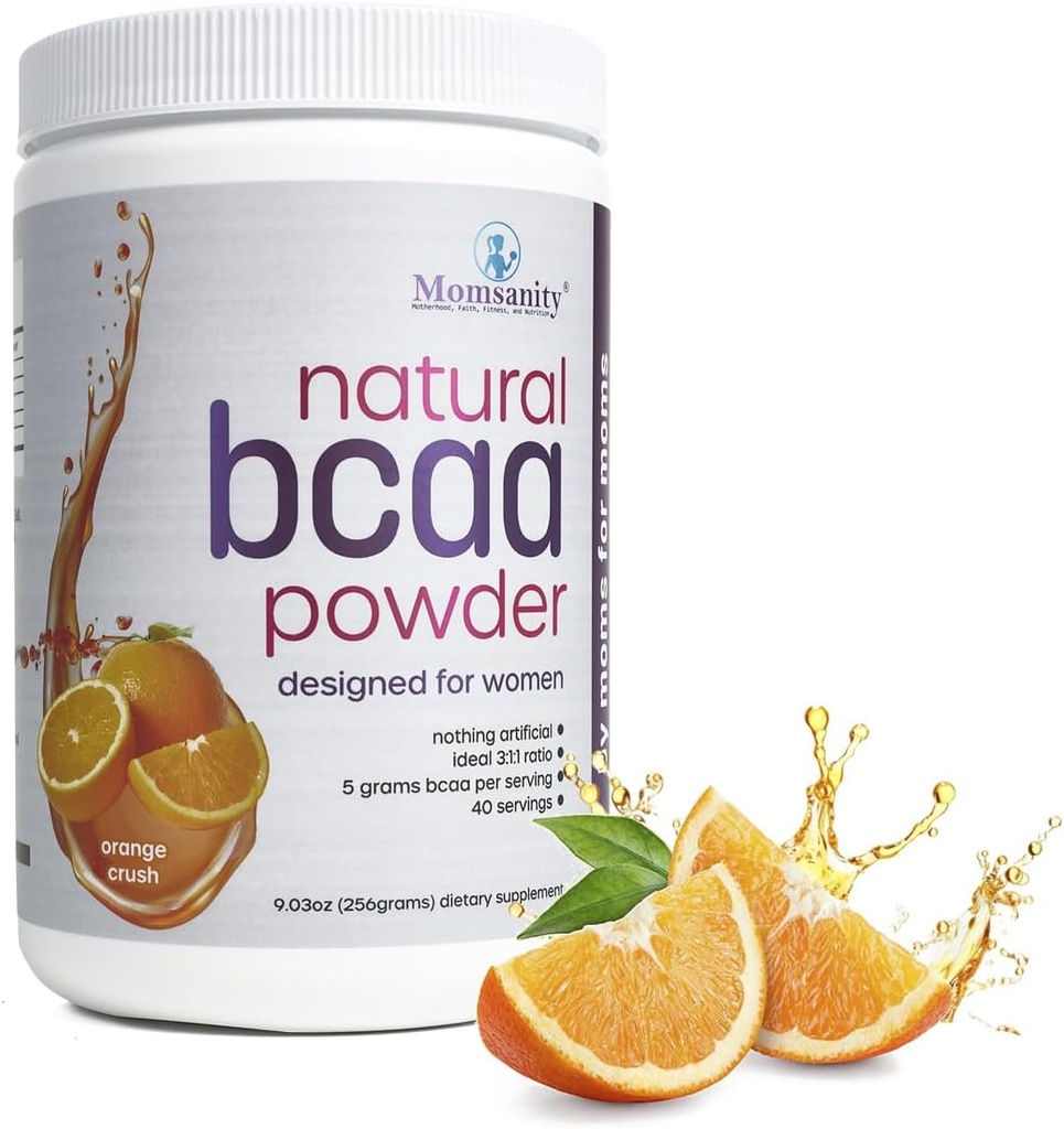 BCAA Powder Preworkout for Women - Naturally Sweetened with Stevia, Erythritol, & Monk Fruit + Delicious Recipe Guide PDF tención 3:1:1 Ratio of Amino Acids tención 40 Servings (Orange Crush)