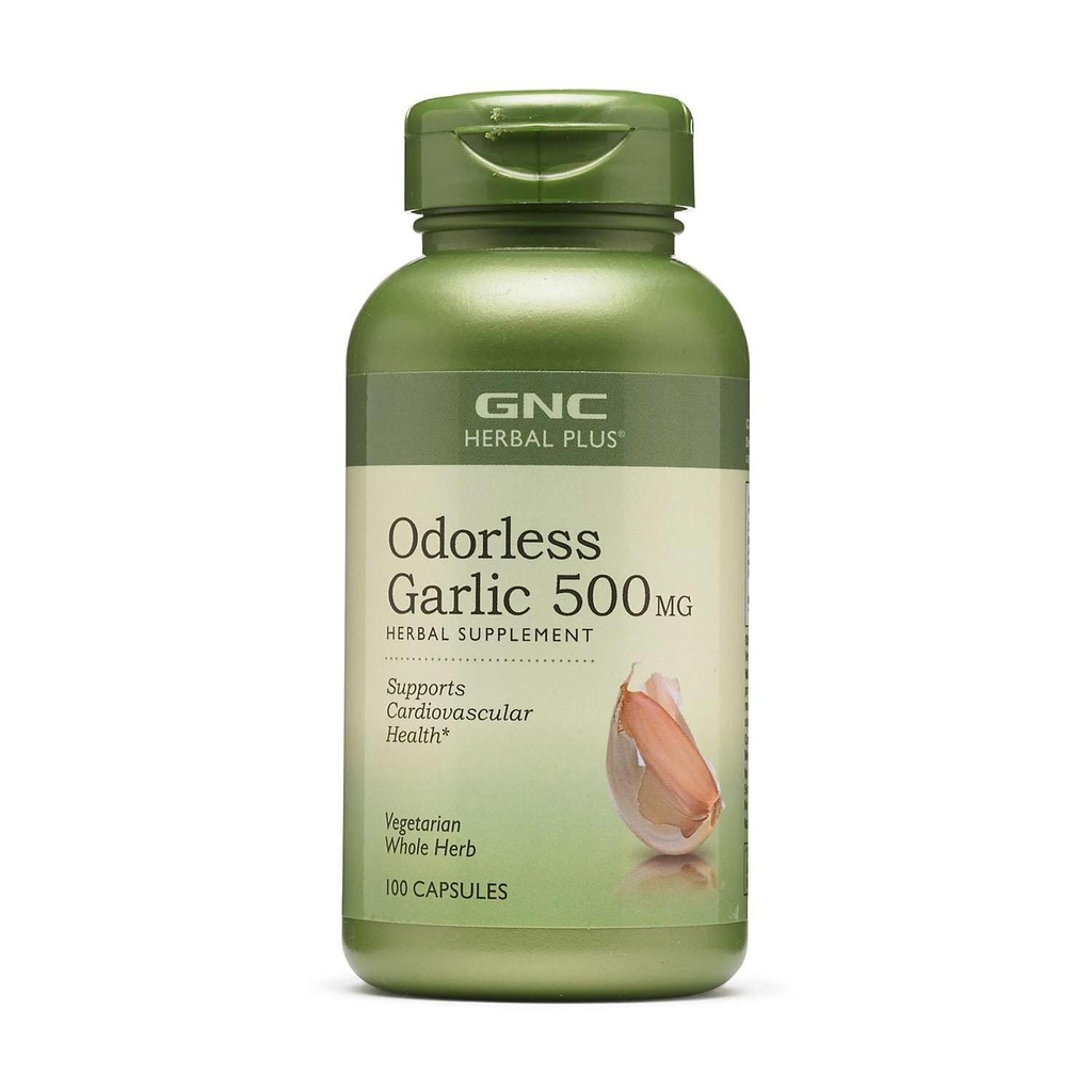 GNC Herbal Plus Ajo sin olor 500 mg Suplemento, Vegetariano, soporta la salud cardiovascular, 100 servicios