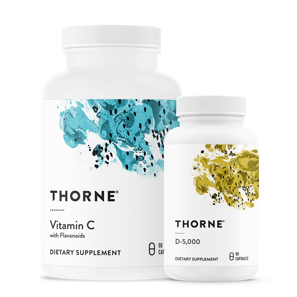 THORNE - Esencial Vitaminas Bundle: Complejo de Vitamina C & D-5000 - Inmune, Bone Health y Energy Support - 60 a 90 Servimientos