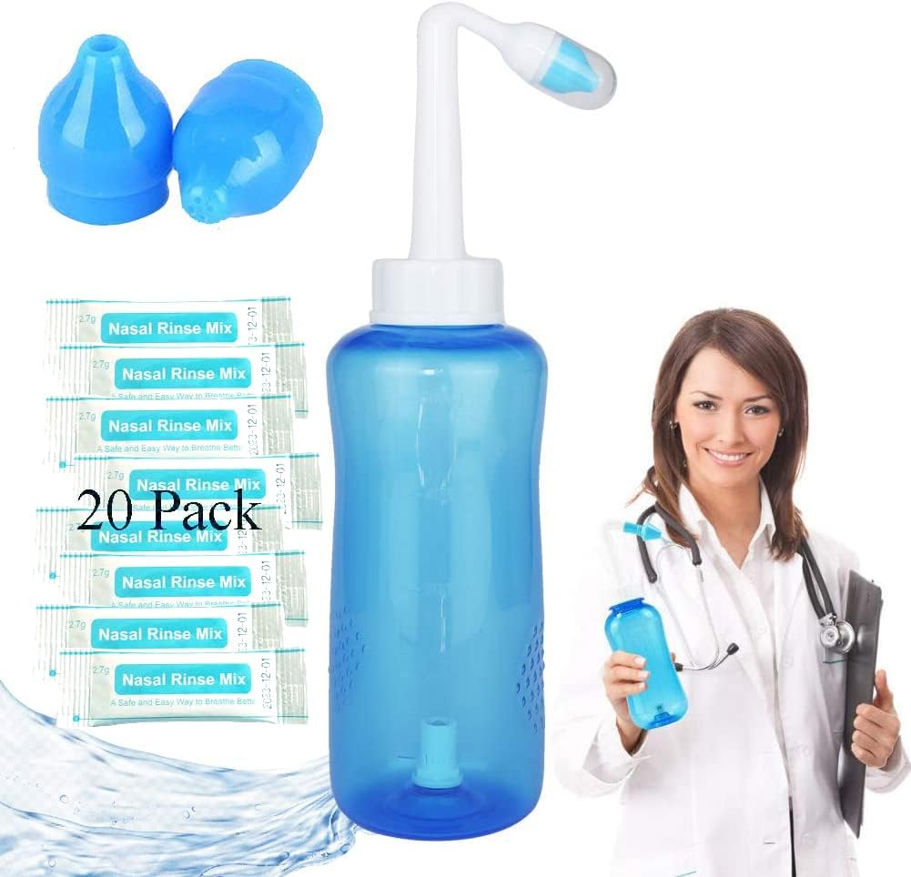 Botella de lavado de Nasal, Sinus Rinse Limpiador de la nariz 300ml de lavado de botellas de botellas de botella de botella de aceite - Cuidado de nariz y hidratación para adultos &amp; niños (1)