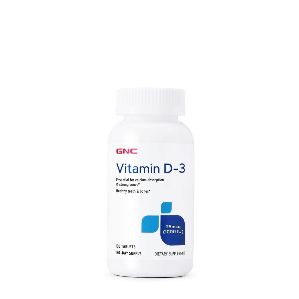 GNC Vitamina D-3 25mcg, soporta dientes y huesos saludables, 180 Tabletas
