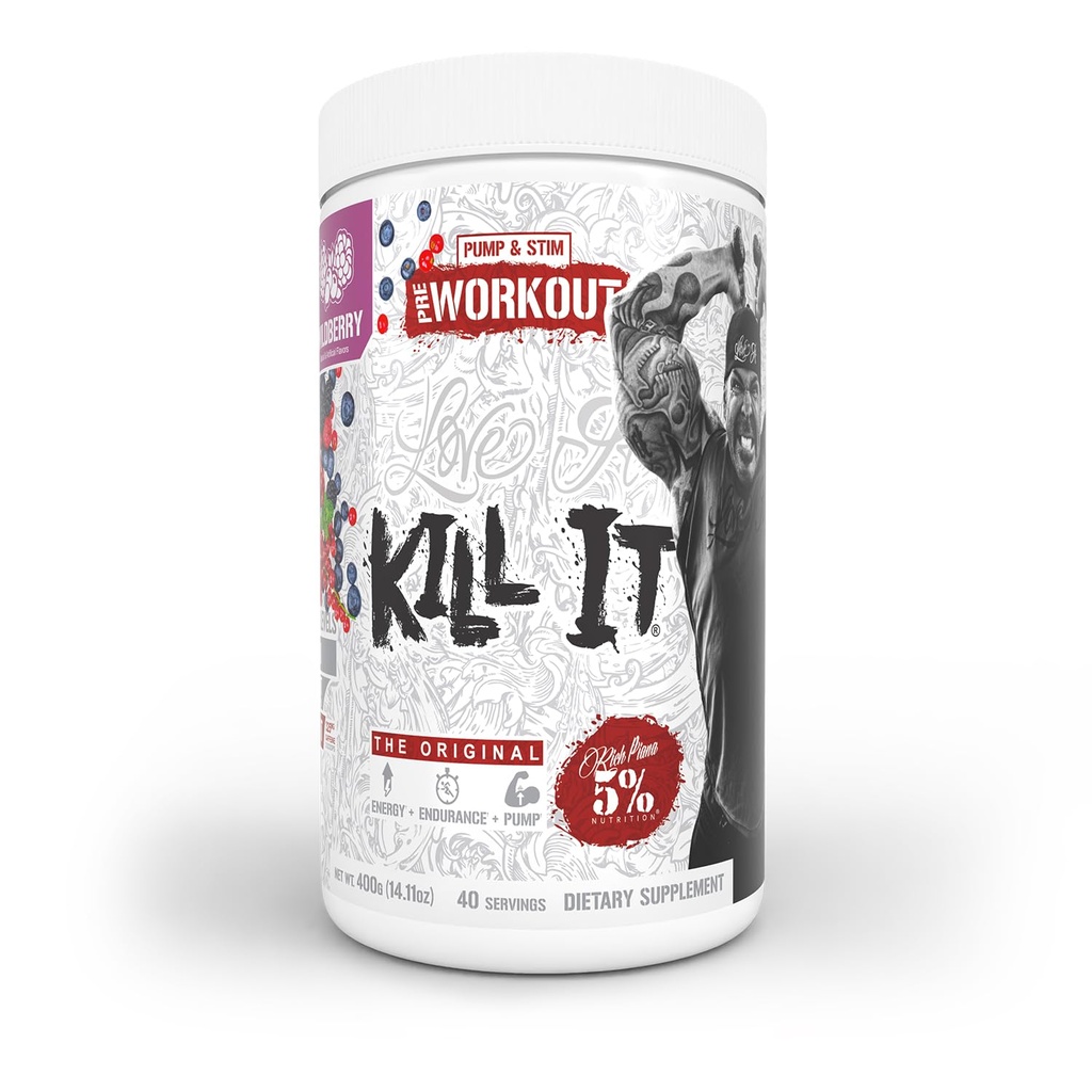 5% Nutrición Rich Piana Kill It Pre Workout Powder w/Creatine, Caffeine, Beta Alanine, Hydroprime Glycerol for Pump, Strength, Endurance TEN 14.11 oz, 40 Srvgs (Wildberry)