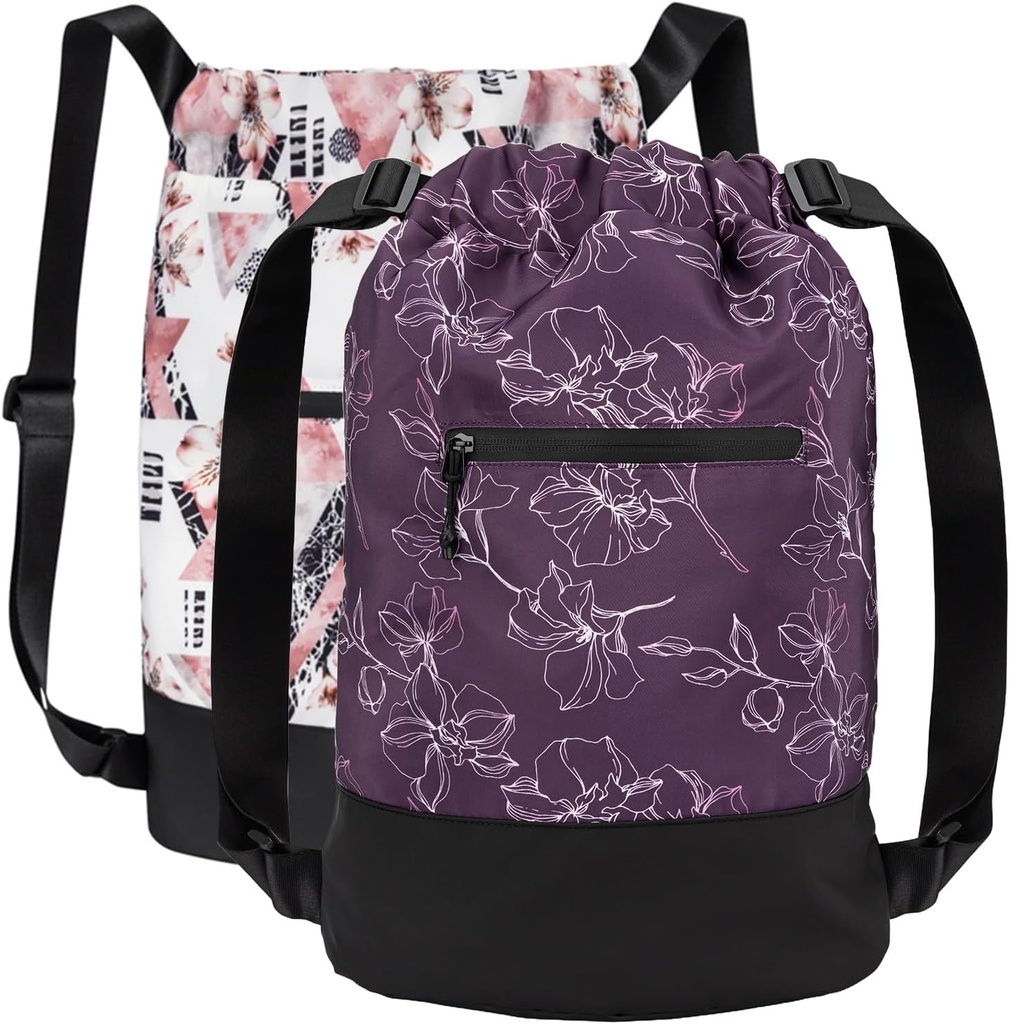 [2-Pack] Flex Cinch Drawstring Gimnasio para Mujer con Diseños Gráficos TENIDO Ligero Durable Ligero Gimnasio Bolsas TENIDO Ideal para Gym Bag, Traveling y Overnights