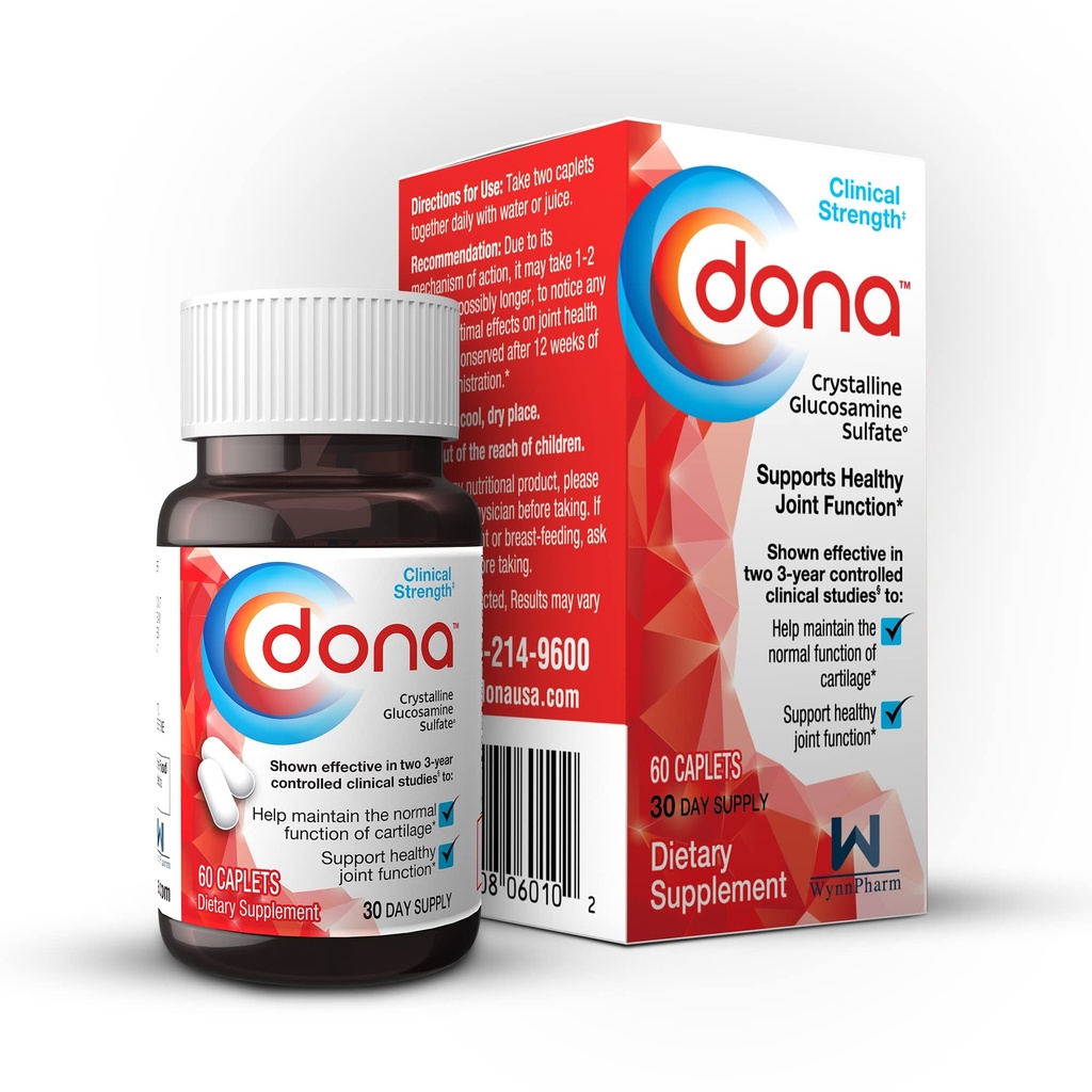 Sulfato de Glucosamina de Dona Crystalline, 1500 Mg, Píldoras de Suplemento Conjunto para Knee Comfort &amp; Joint Health Support, 1500 Mg, 60 Con