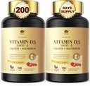 Vitamina D3 5000IU con Calcio &amp; Magnesio - para Absorción rápida de nutrientes-Sugar suplemento de corteza libre para la fuerza de los huesos, dientes, músculo, salud inmune,200 tabletas de fusión rápida
