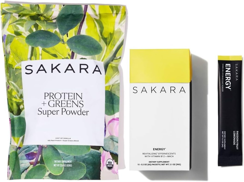SAKARA Proteína + Verdes Super Polvo " Energía Efervescente - Pólvora Proteína Orgánica " Verdes Polvo, Refined Sugar Electrolitos Libres Polvo