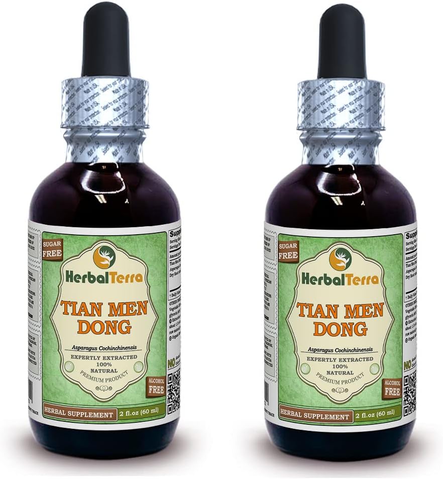 Tian Men Dong, Asparagus (Asparagus Cochinensis) Glycerite, Dried Root Powder Alcohol-Free Liquid Extract (Marca: HerbalTerra, Proudly Made in USA) 2x2 fl.oz (2x60 ml)