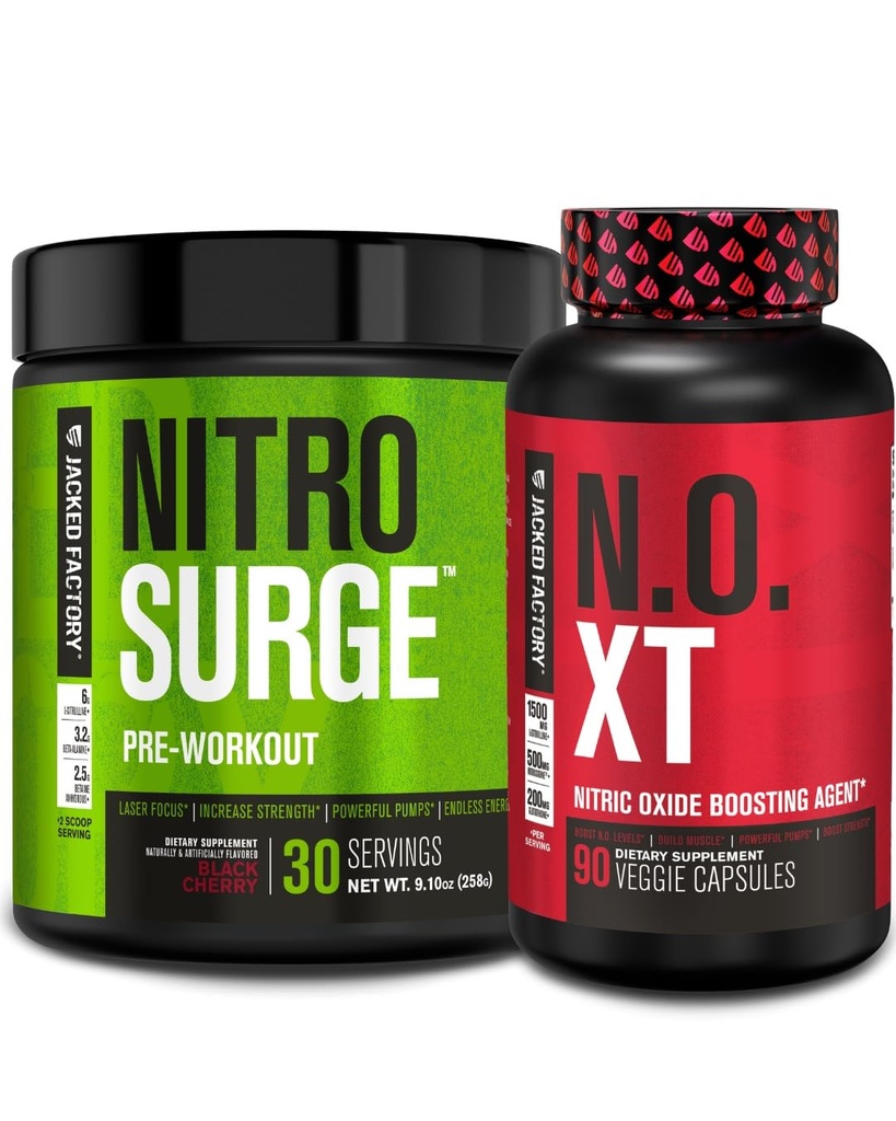 Nitrosurge Pre-Workout Jacked Factory en cereza negra &amp; N.O. XT Nitric Oxide Booster para hombres y mujeres