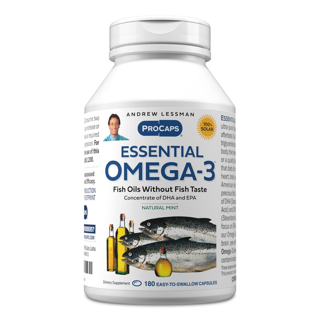 ANDREW LESSMAN Essential Omega-3 Mint - 180 Softgels - Ultra-Pure, Alta Potencia Omega-3 Oils. High DHA, No Stomach Upset, No Contaminants, No Mercury. Pequeño fácil de absorber Softgels