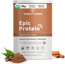 Sprout Living Epic Protein, Plant Based Protein & Superfoods Powder, Chocolate Maca Powder  20 Grams Organic Protein Powder, Vegan, Non Dairy, Non-GMO, Gluten Free, Low Sugar (2 libras, 24 servidos)