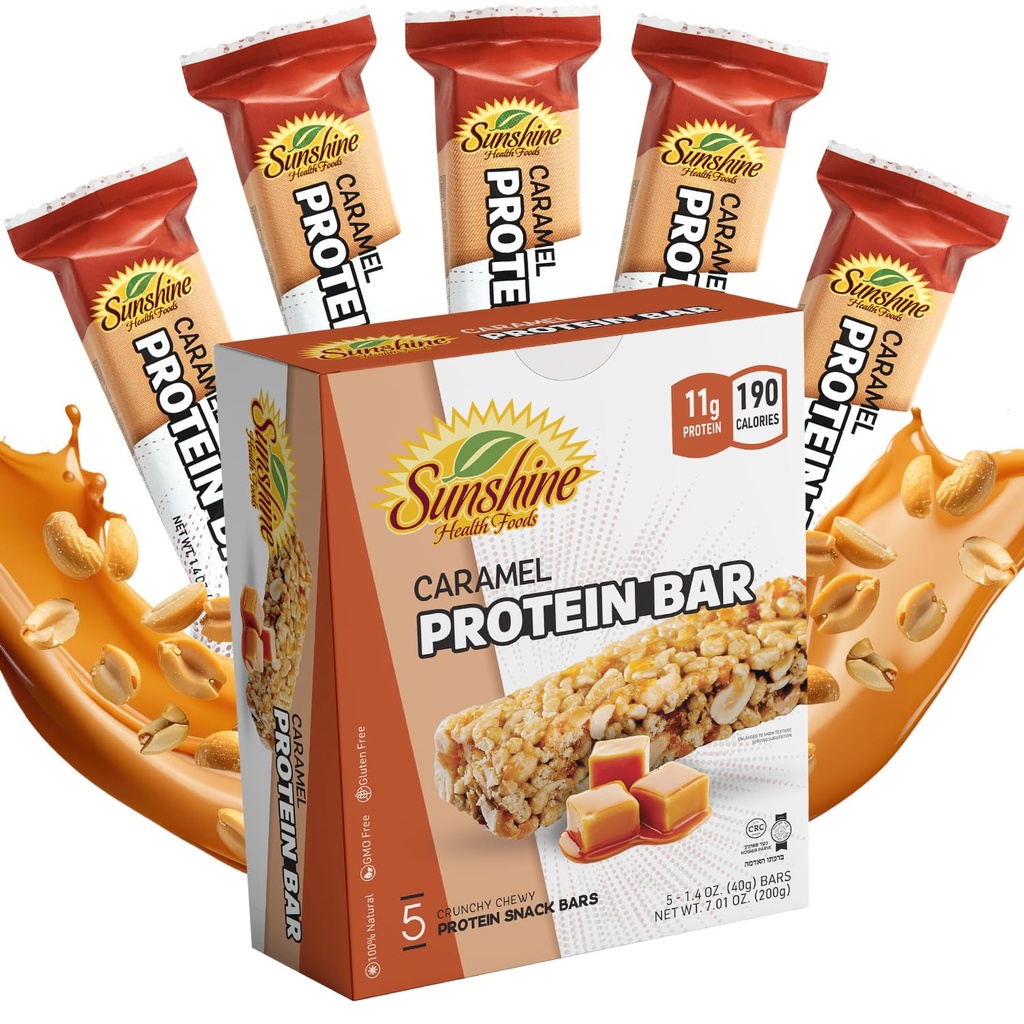 Bares de proteína sin gluten, 5 barras de proteínas sanas de Caramel para estilos de vida activos, Bares de proteína ideal para el reemplazo de carne, Bares de alta proteína perfecta para la recuperación de músculos, y energía sostenible
