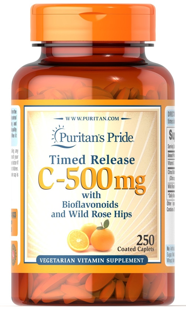 Pride de Puritan Vitamina C 500 mg con Rose HIPS Caplets, 250 Conde